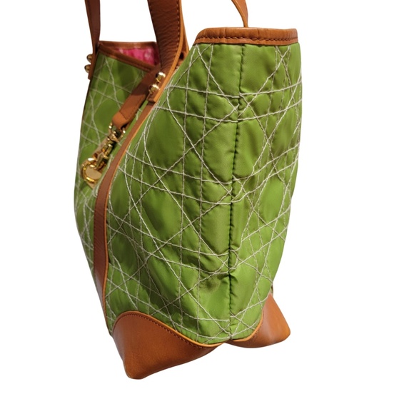 Lilly Pulitzer Quilted Lime Green Canvas Tote Off The Wagon Medium Shoulder Bag - Picture 5 of 10